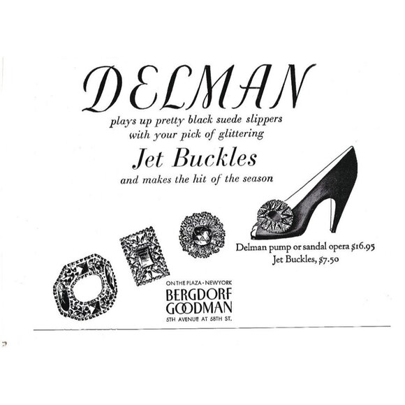 Delman Jet Buckles Shoes Slippers Bergdorf Goodman NYC 1940s Vintage Print Ad - Picture 1 of 4